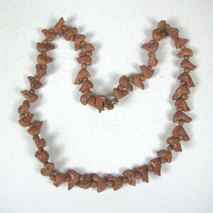 Native American Carved Clay Bead Necklace Bird Fetish Handmade Folk Art 28 inch